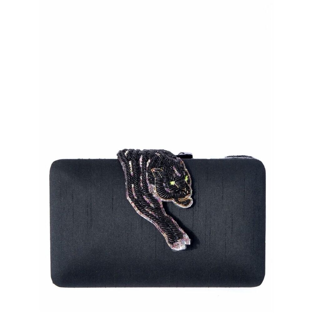 Simitri BagHeera Panther Clutch/Crossbody Black Faux Satin Sequins Fits a Phone